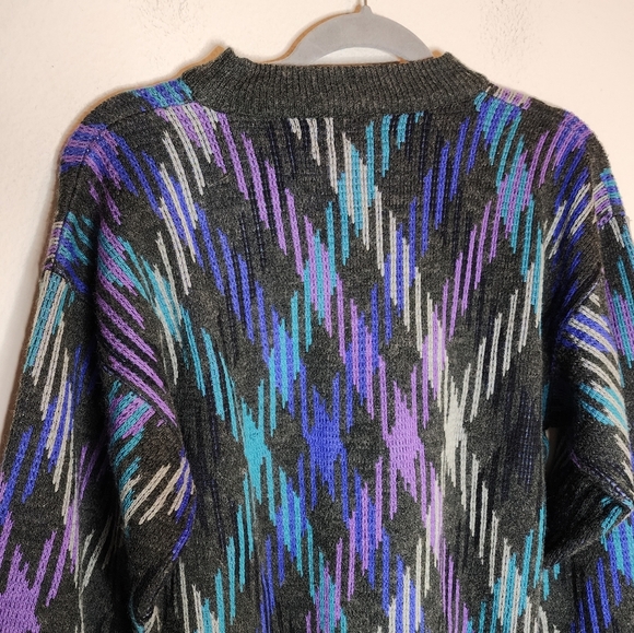 Vintage Cambridge Classice Wool Blend Knit Sweater Grey Blue Purple Medium - Picture 10 of 13